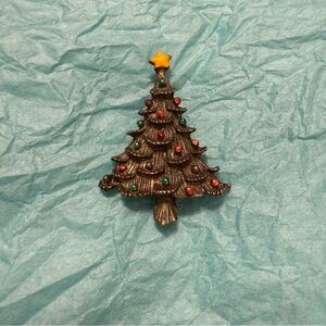 Vintage Festive Christmas Tree Brooch with Colorful Ornaments
